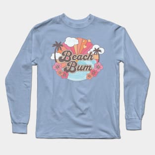 Beach Bum Retro Surfing Sunset Hibiscus Long Sleeve T-Shirt